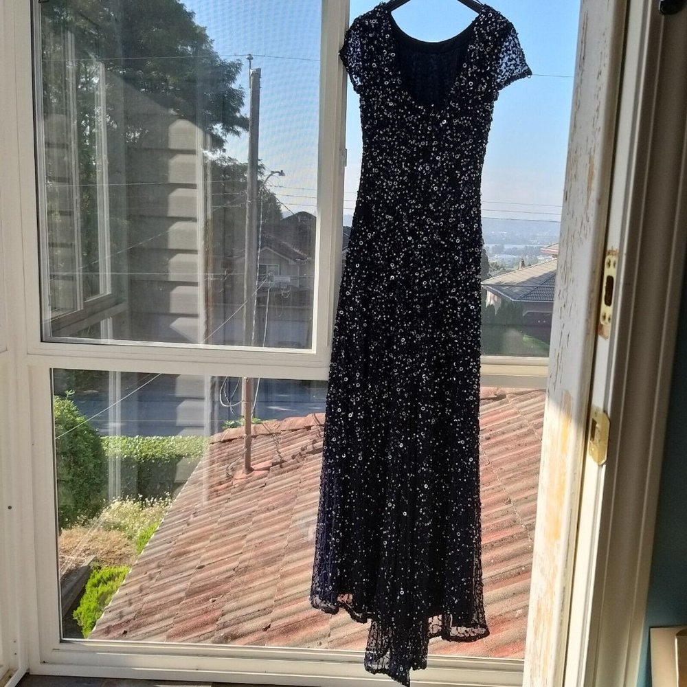 Adrianna Papell Navy Sequin Prom Dress